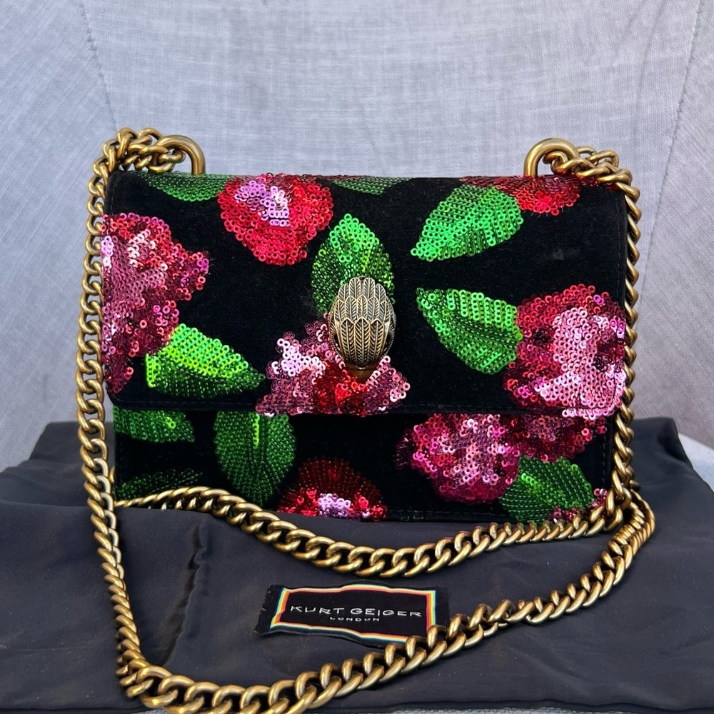 Kurt Geiger London Shoreditch Small Crossbody Bag with a floral sequin design